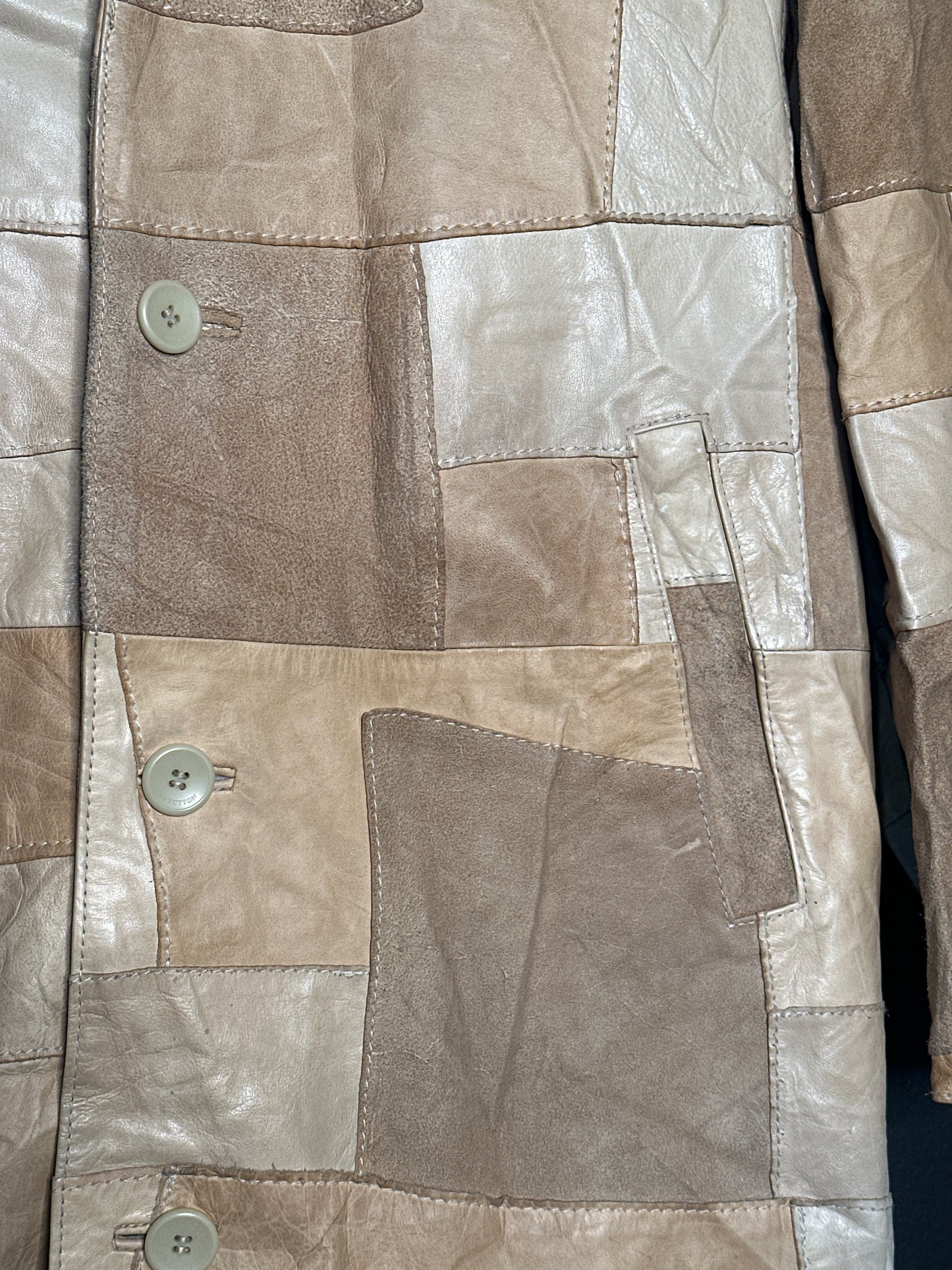(L) Vintage Patchwork Tan Leather Coat