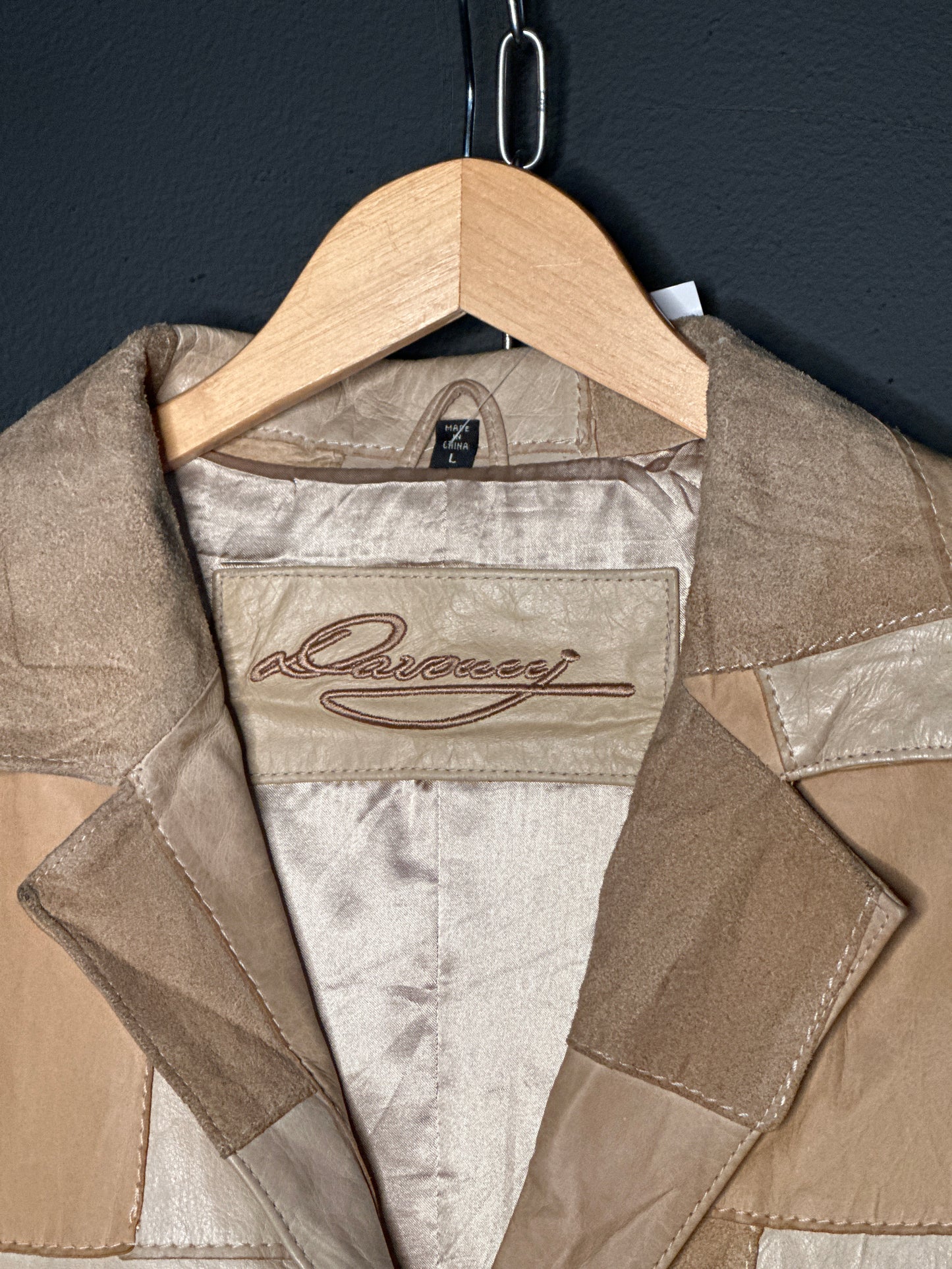 (L) Vintage Patchwork Tan Leather Coat