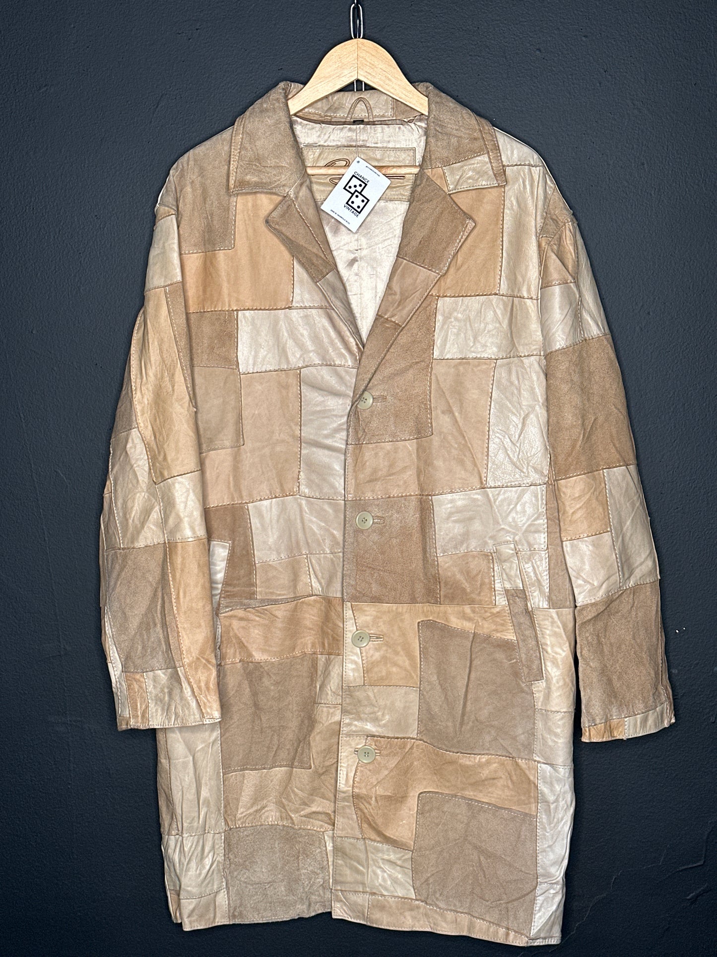 (L) Vintage Patchwork Tan Leather Coat